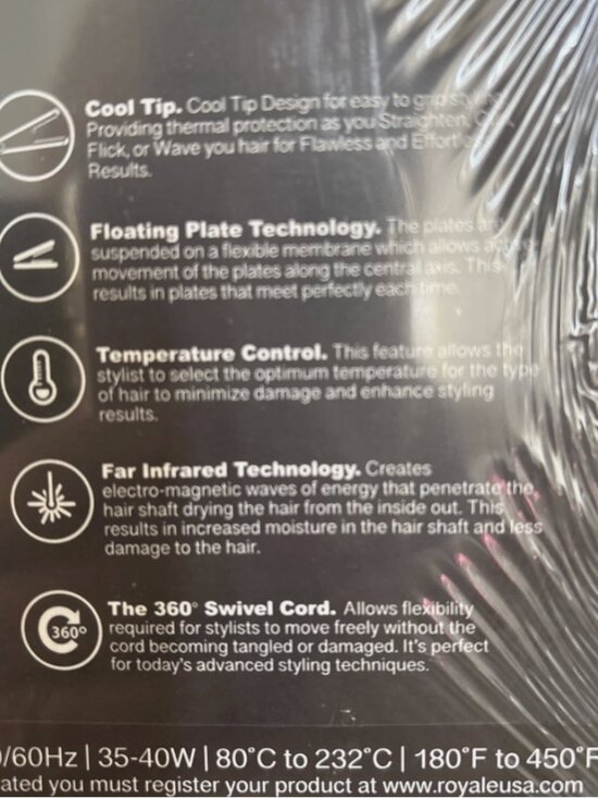 Royale Platinum Genius Heating Element Flat Iron - 1.25” NIB SEALED Red
